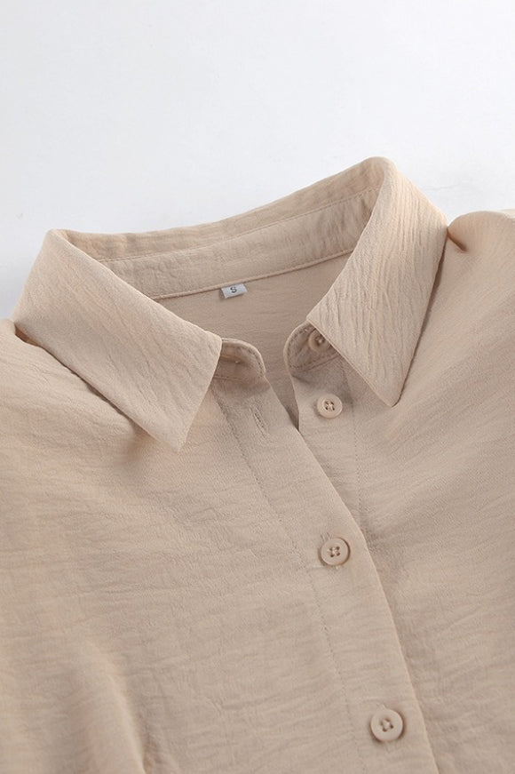Puff Cuff Button Down Wrap Front Asymmetrical Pleated Shirt Mini Dress