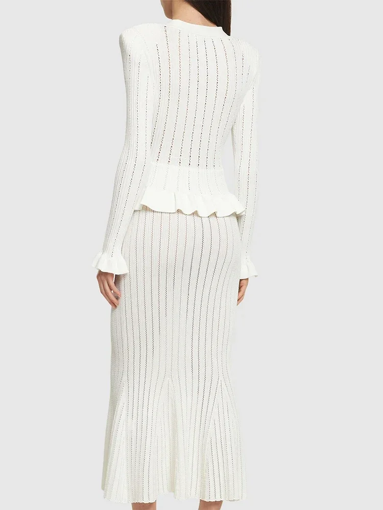 Ootddress Ruffled Fashion Knit Maxi Dress Women's 2 Piece-Set V-Neck Hollow Out Patchwork Elegant Party Dress Female Knitwear Dress 17 Ootddress Ruffled Fashion Knit Maxi Dress Women's 2 Piece-Set V-Neck Hollow Out Patchwork Elegant Party Dress Female Knitwear Dress