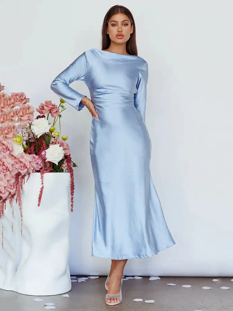Bodycon Long Sleeve Women's Dress Party Club Evening Dress Female Slim Fit Round Neck Solid Long Dress Autumn New 2025