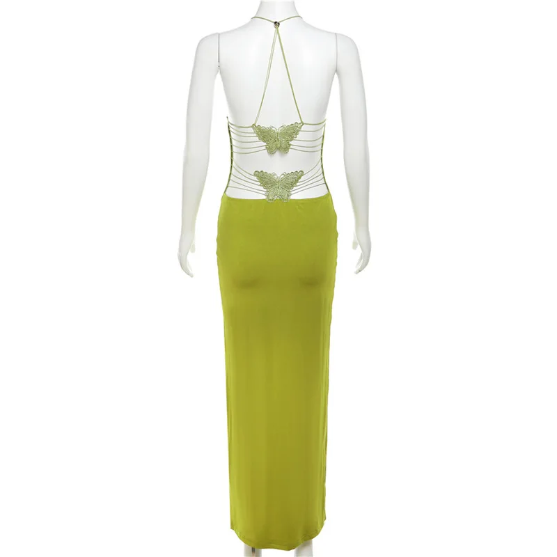 Ootddress Backless Maxi Dress For Women Slim Sexy Butterfly Bodycon Slim Sheath Dress Women's Club Deep V Neck Dresses Woman 2025