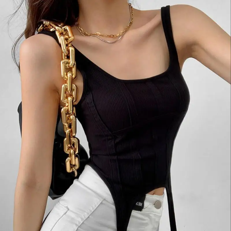 Ootddress Y2k Croset Top Women Summer Fashion Vintage Irregular Rib Knitted Sleeveless Slim Cropped Tops Feminino Sexy Tank Top