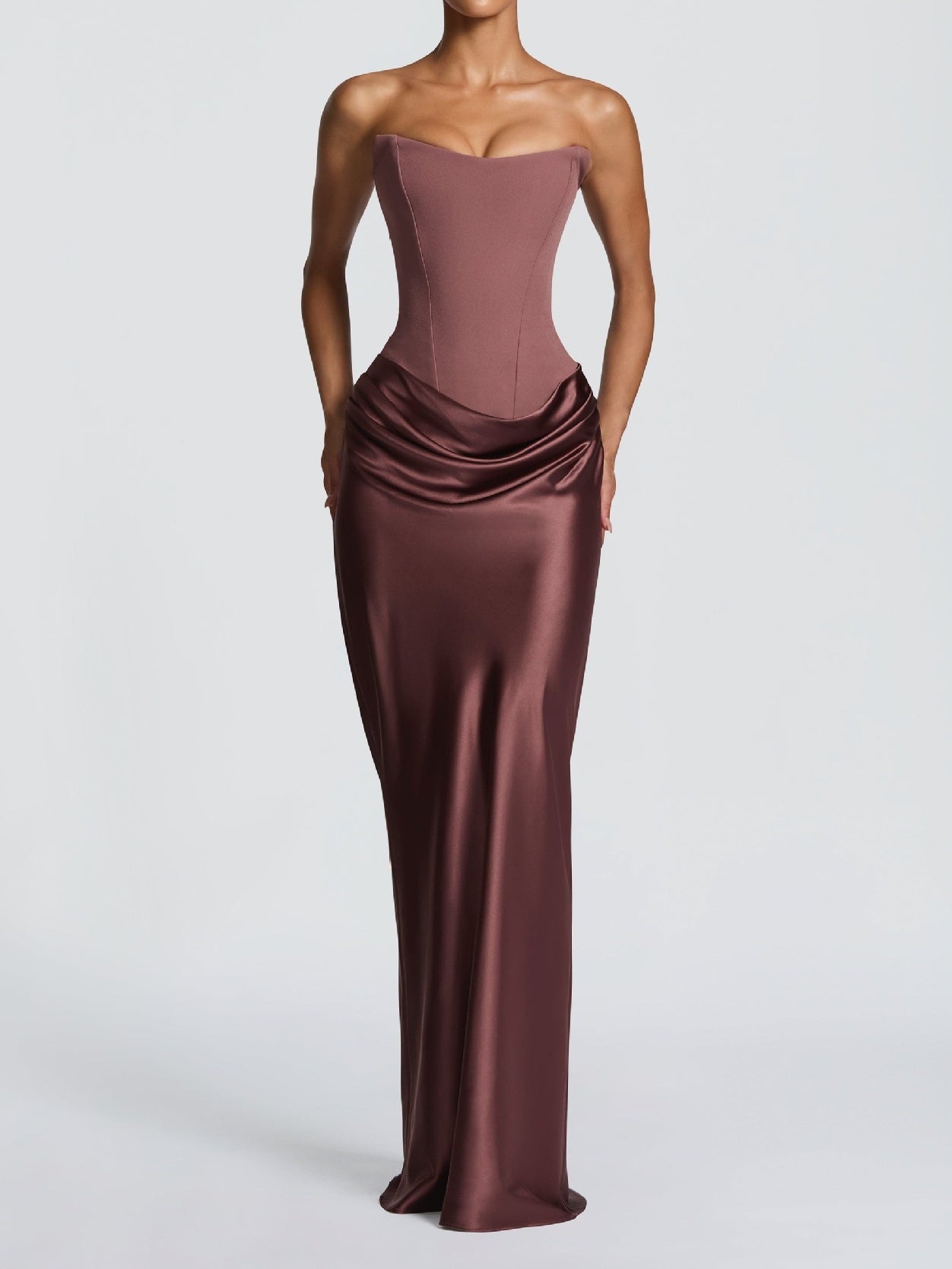 Satin Tie Ribbon Off-shoulder Sexy Strapless Bodycon Maxi Dress With Cinched Waist