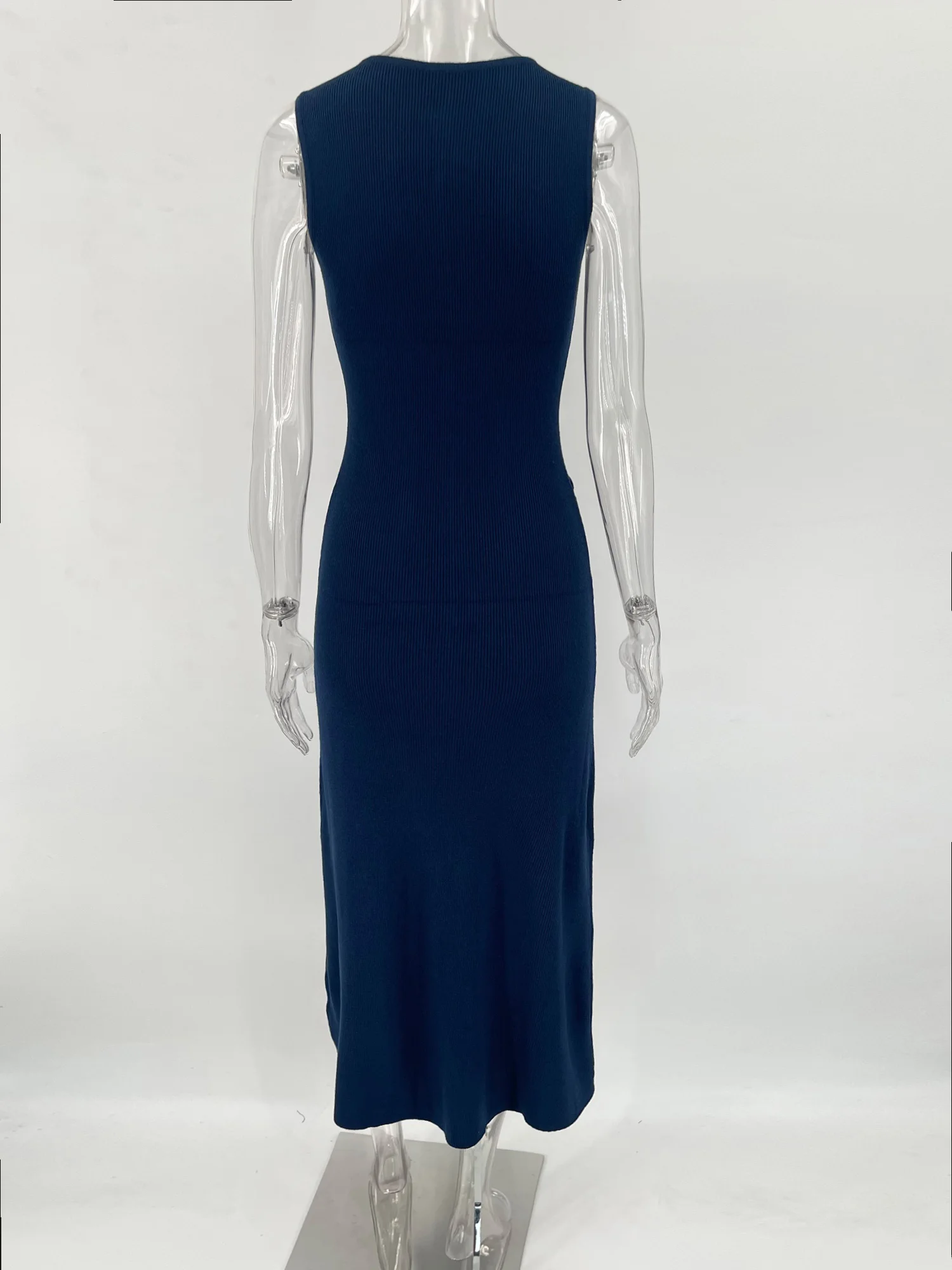 Ootddress Knit Ribbed Cardigan Maxi Dress Female High Waist Slim Pocket Sleeveless Elegant Party Dress Women's Knitwear Long Dress