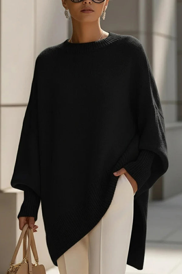 Solid Color Round Neck Long-sleeved Casual Loose Knit Sweater