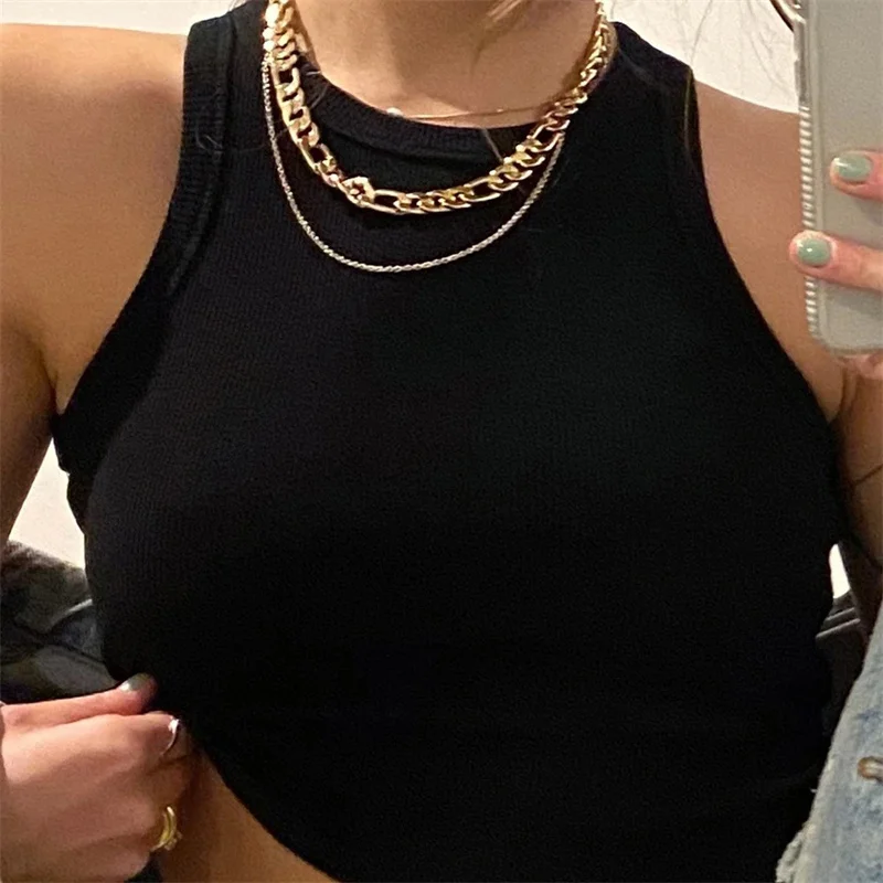 Ootddress Summer Cotton Sleeveless Vest For Women White Top Knit Ribbed Casual Tank Tops Female High Streetwear Cropped Top Camis