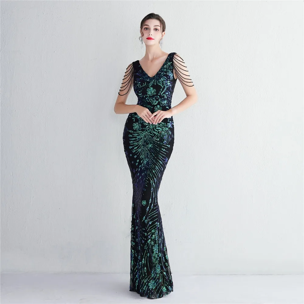 Sexy V-neck Sleeveless Dress with Stones and Crystals Fashion Sequins Tassel Elegant Women Party Dresses High Waisted Long Dress 37 103A0929.jpg