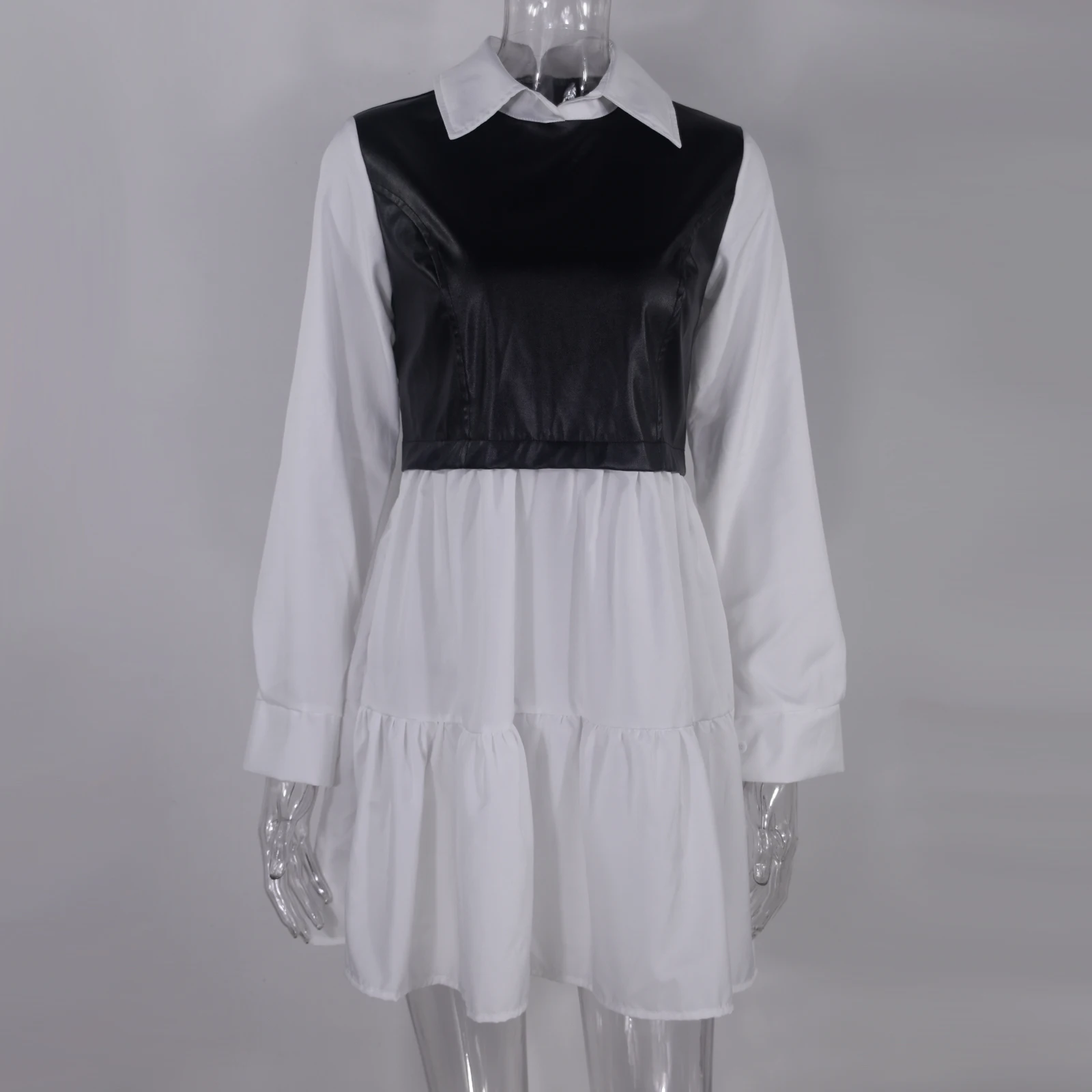 Plaid Shirt Casual Vestidos Long Sleeve White Short Dress For Women Summer PU Leather Patchwork Sweet Office Ladies Mini Dresses 18 Plaid Shirt Casual Vestidos Long Sleeve White Short Dress For Women Summer PU Leather Patchwork Sweet Office Ladies Mini Dresses