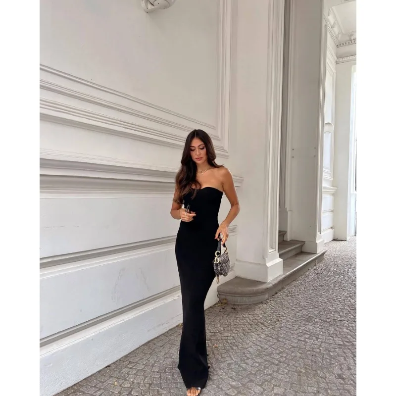 Ootddress Backless Slim Fashion Maxi Dress Knit Women Off-Shoulder High Waist Solid Elegant Party Dress Knitwear Female Sexy Dress