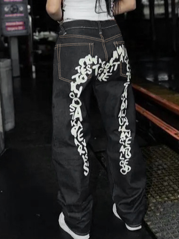 Hip Pop Letter Print Boyfriend Jeans