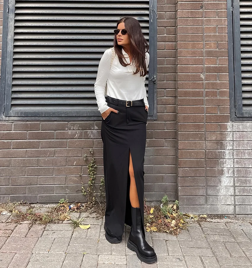 Ootddress Black Long Skirt For Women Casual Streetwear High Waist Slim Bodycon Skirts Split Out Ladies Basic Straight Maxi Skirt