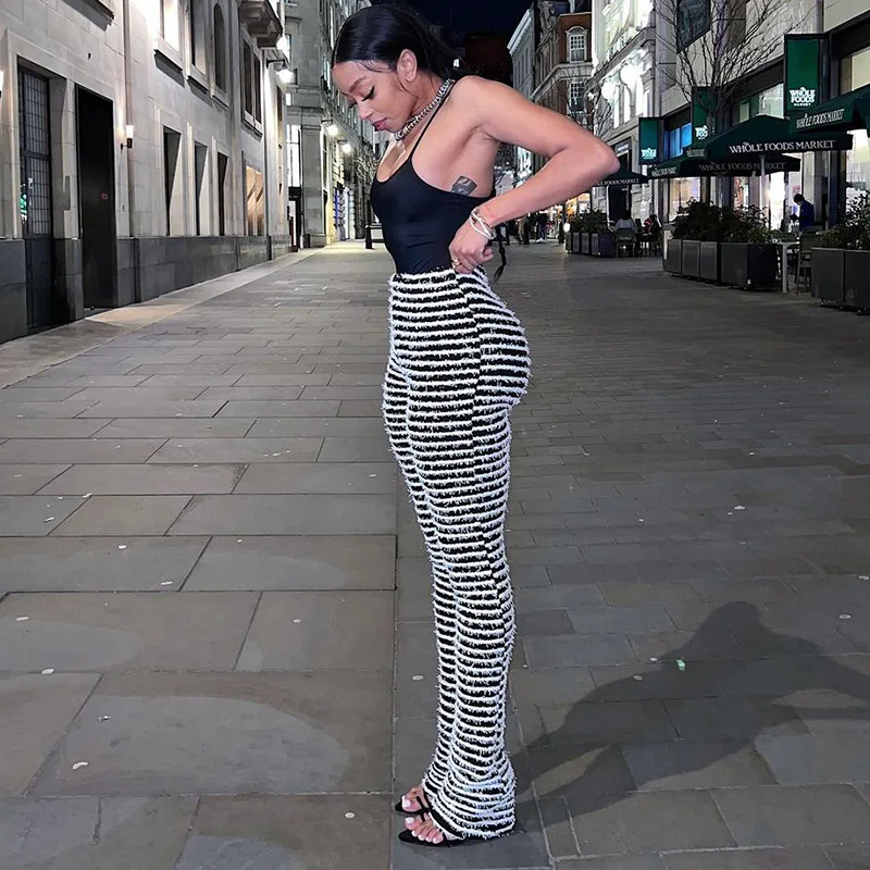 Ootddress New Stacked Leggings Pants Ladies Casual Contrast Color Black And White Sweatpants Y2k Streetwear Hem Flare Women's Pants