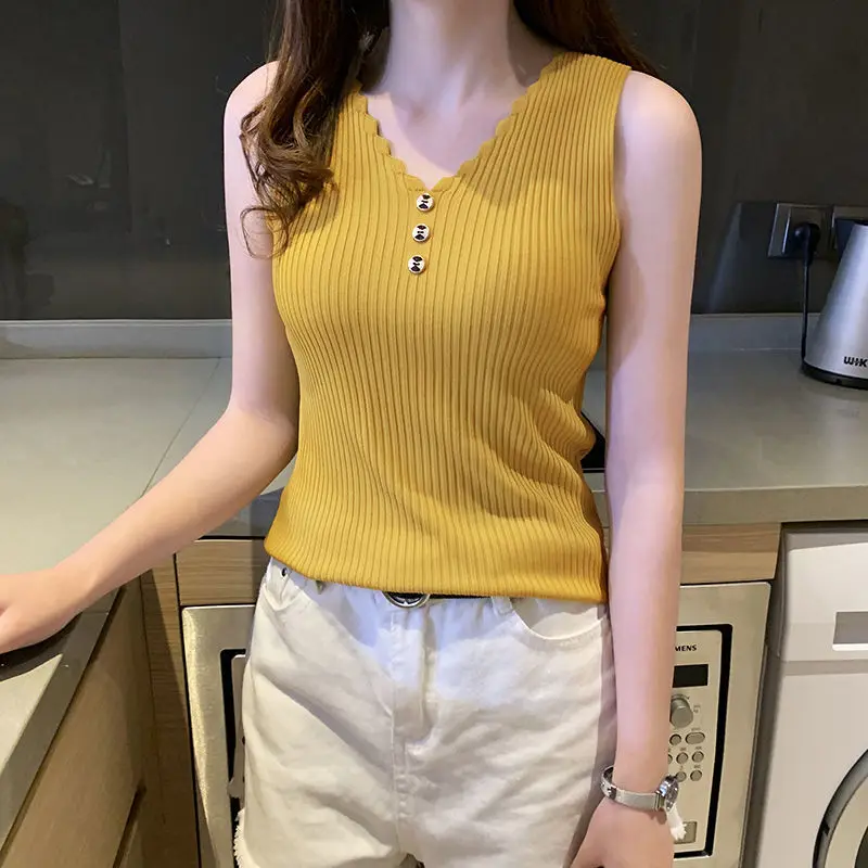 Summer Camisole Women Tank Top Sexy Slim Korean Style Casual V-Neck Vest Knitted Fashion Sleeveless Tops Female Tee 6 Summer Camisole Women Tank Top Sexy Slim Korean Style Casual V-Neck Vest Knitted Fashion Sleeveless Tops Female Tee
