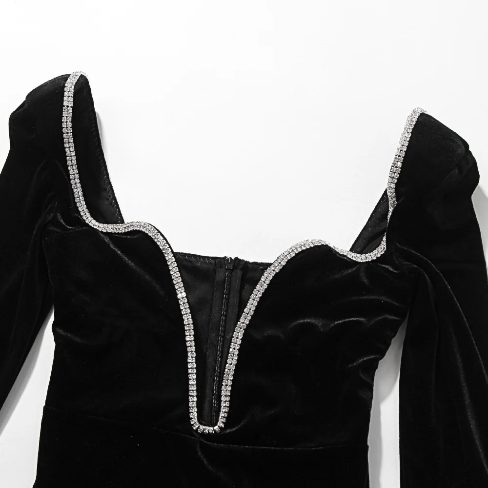 Ootddress Sexy Deep V Wrapped Hip Velvet Backless Women's Dress Long Sleeve High Waist Temperament Mini Dress Party Club Clothing