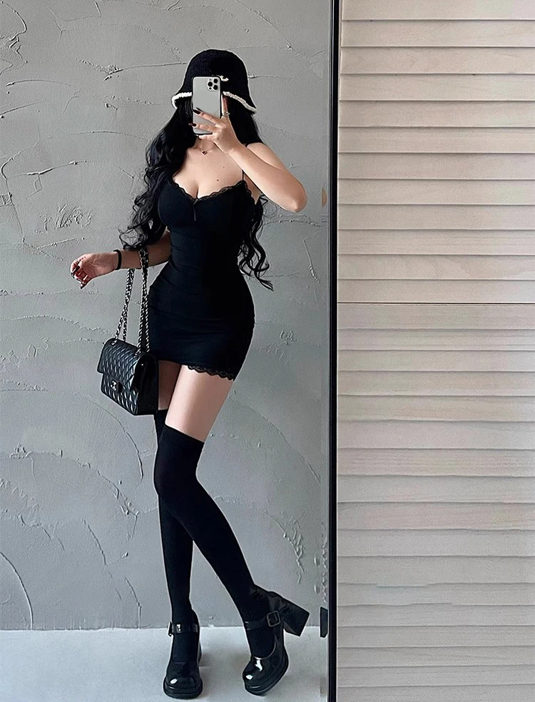 Y2K Retro Lace Patchwork Spaghetti Strap Black Bodycon Dress Mini Fashion Aesthetic Bow Club Party Sexy Dresses for Women 25 Y2K Retro Lace Patchwork Spaghetti Strap Black Bodycon Dress Mini Fashion Aesthetic Bow Club Party Sexy Dresses for Women