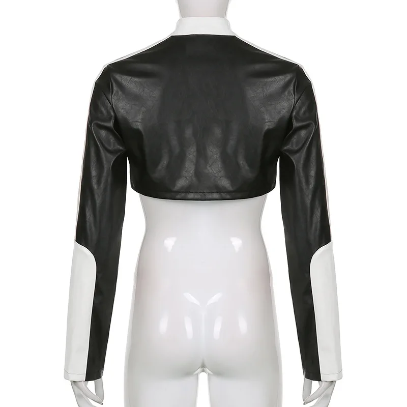 Ootddress PU Leather Jackets Coats Women 2025 Autumn Patchwork Long Sleeve High Street Cropped Jackets Casual Motorcycle Y2K Tops 14 Ootddress PU Leather Jackets Coats Women 2025 Autumn Patchwork Long Sleeve High Street Cropped Jackets Casual Motorcycle Y2K Tops