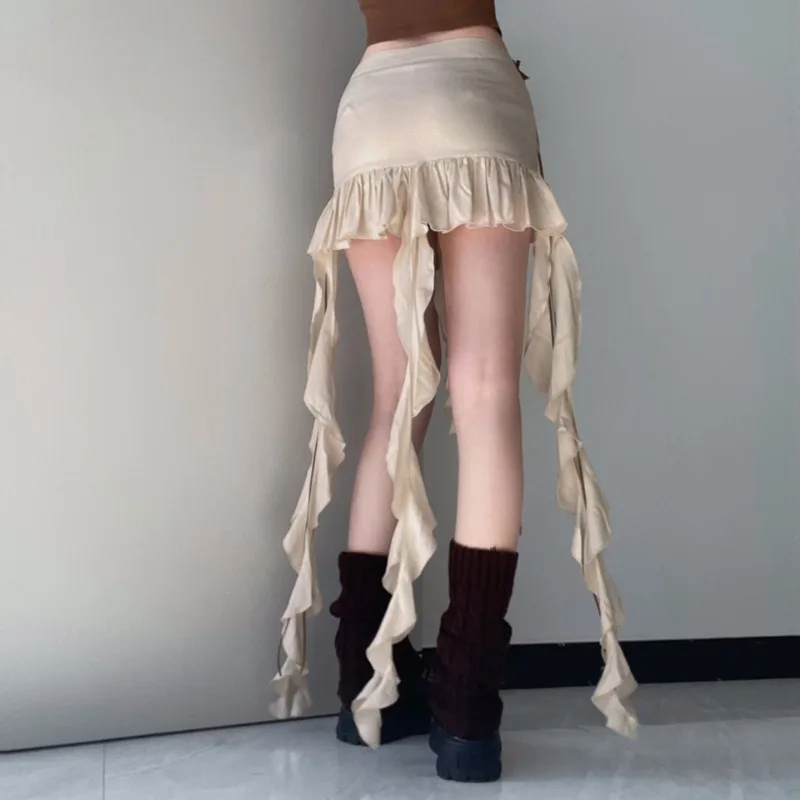 Ootddress Splice Folds Mini Skirt For Women Pocket High Waist Bnadage Skirts Womens 2025 Party Casual Lace Up Slim Skirts Ladies