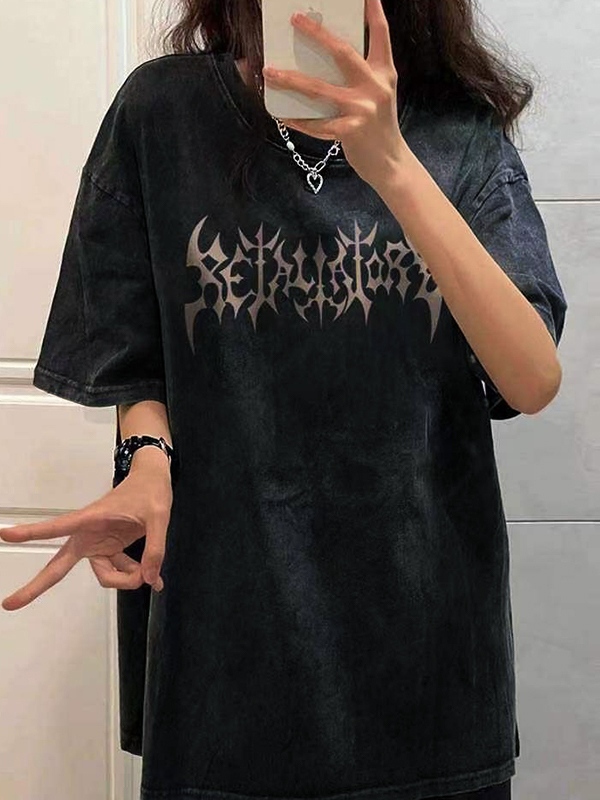 Washed Distressed Butterfly Print Oversized Short Sleeve Tee