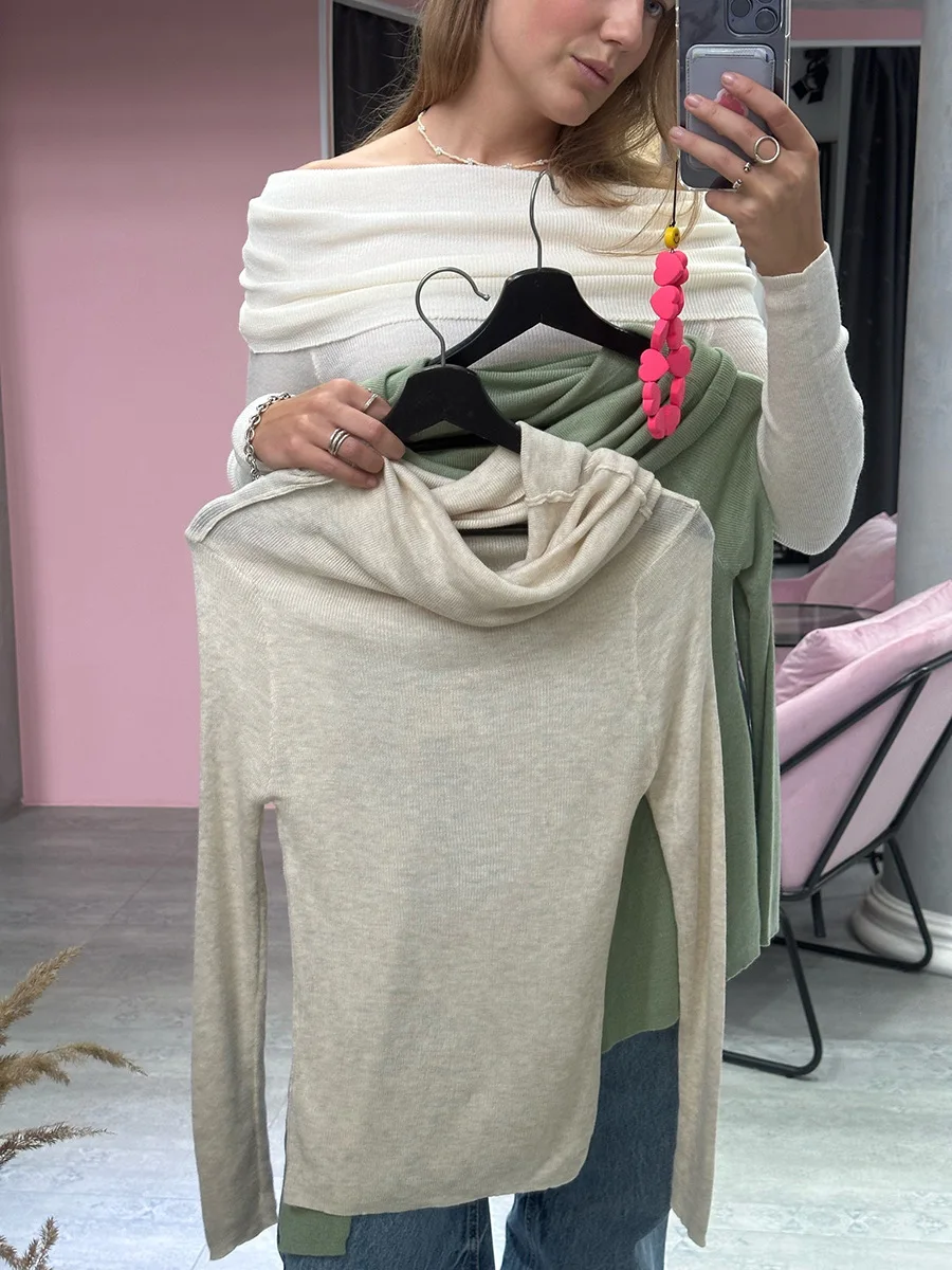 Ootddress Off-Shoulder Sexy Knit Pullover Sweater For Women Mesh See-Through Long Sleeve Backless Y2k Top Fashion Knitwear Pullover 20 Ootddress Off-Shoulder Sexy Knit Pullover Sweater For Women Mesh See-Through Long Sleeve Backless Y2k Top Fashion Knitwear Pullover