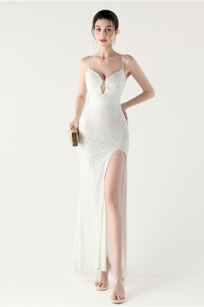 Sequin V-Neck Cross Strap Mermaid Maxi Dress