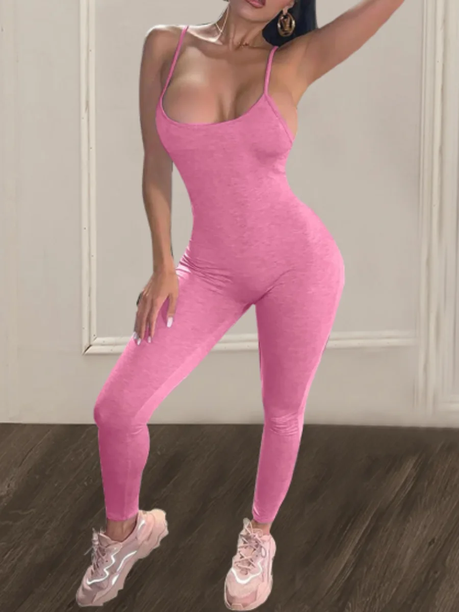 SXY Cami Skinny Jumpsuit U Neck Sleeveless Solid Sheath Body-shaping Stretchy Simple Bodysuits Long Romper for Women - Sleeveless Solid Sheath Body-shaping Stretchy Simple Bodysuits Long Romper for Women
