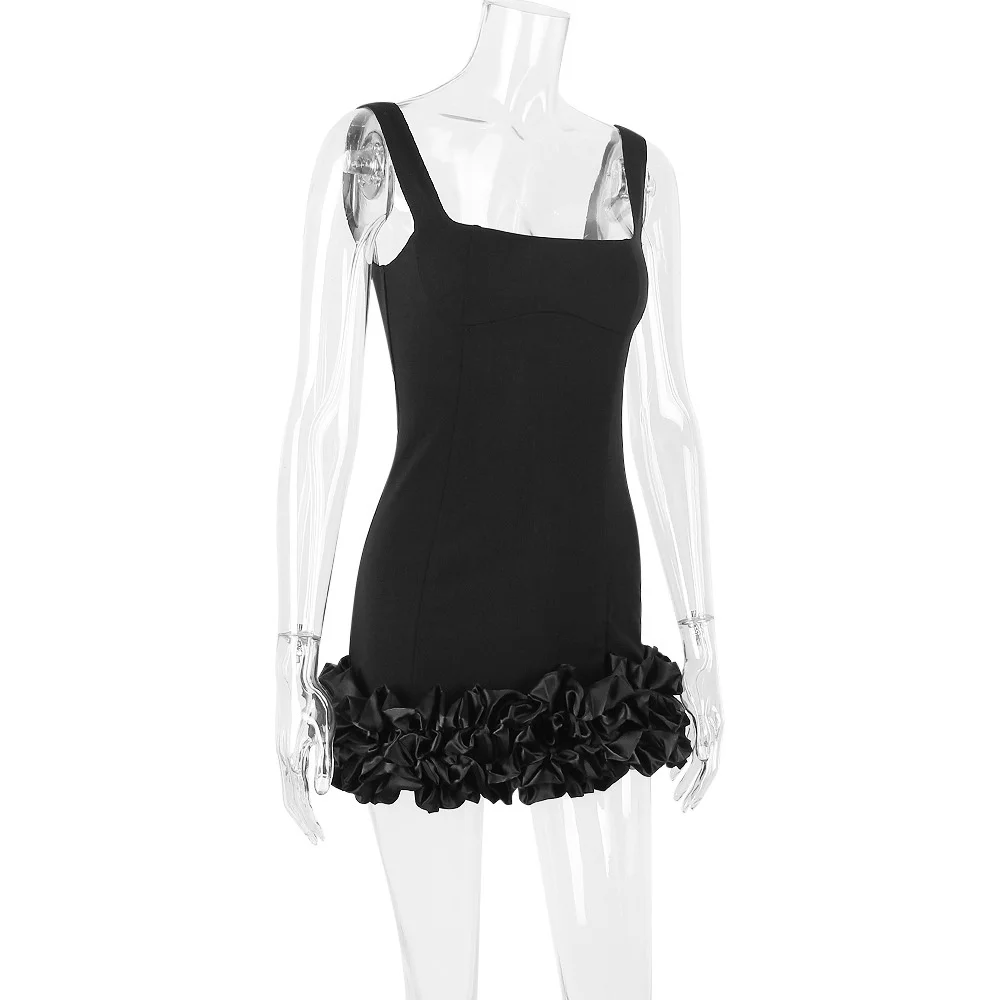 Ootddress Black Elegant Sexy Mini Dress For Women Sundress New Spaghetti Strap Backless Bodycon Club Party Short Dress Vestido