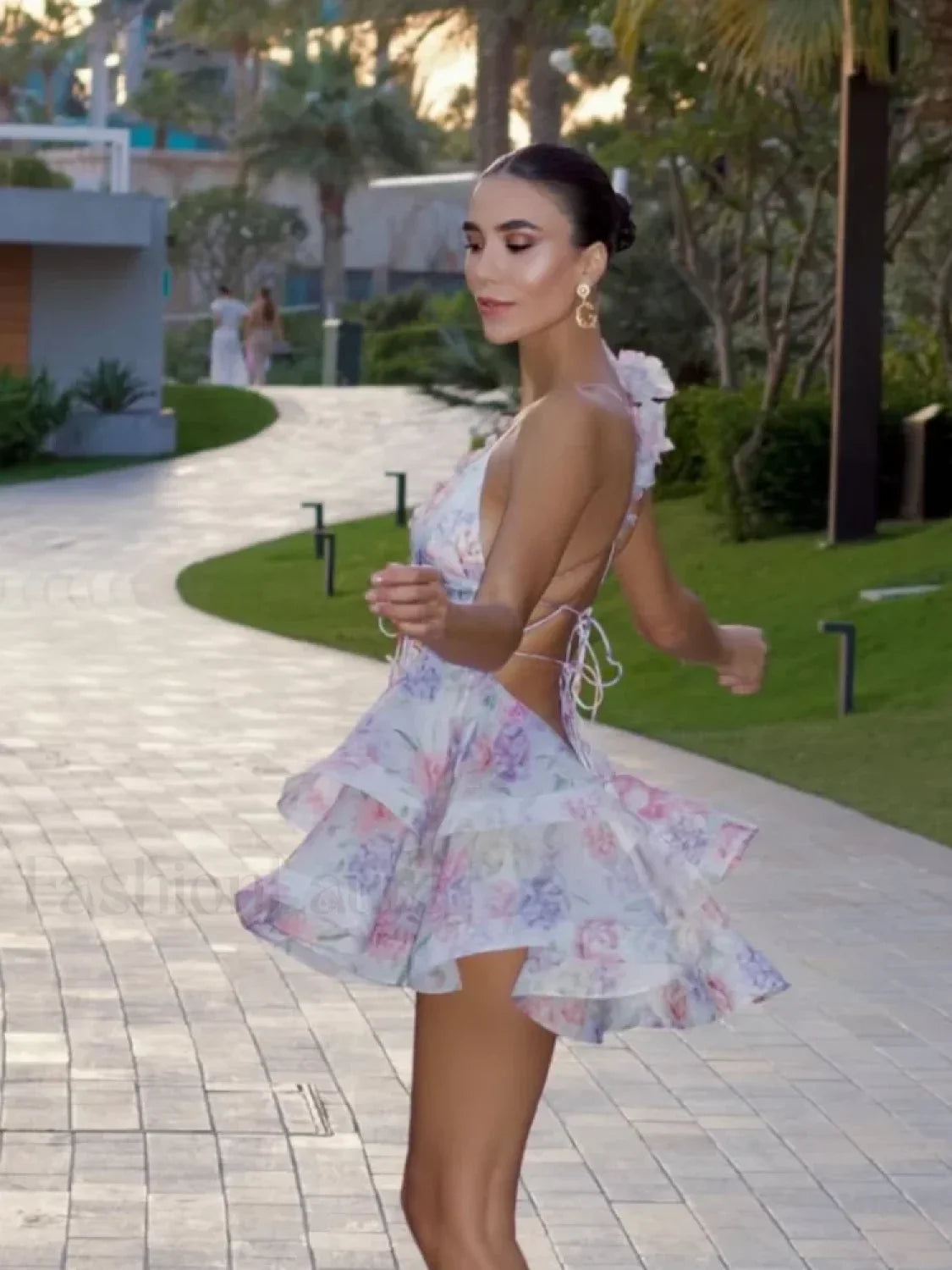 Purple 3D Floral Ruffled Mini Dress