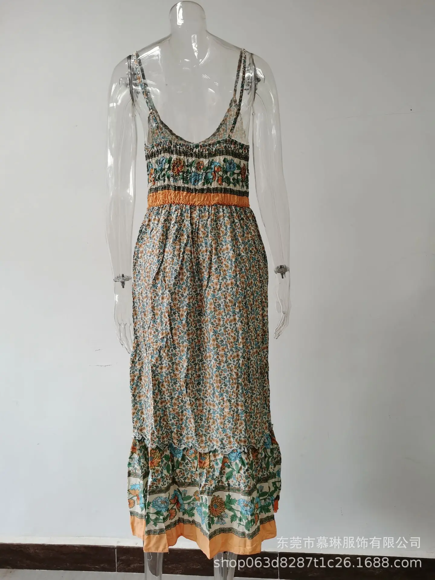 Bohemian Floral Spaghetti Strap Dresses Women Sexy V-neck Backless Casual Beach Vacation Long Dress Female Vestidos Summer New 11 undefined