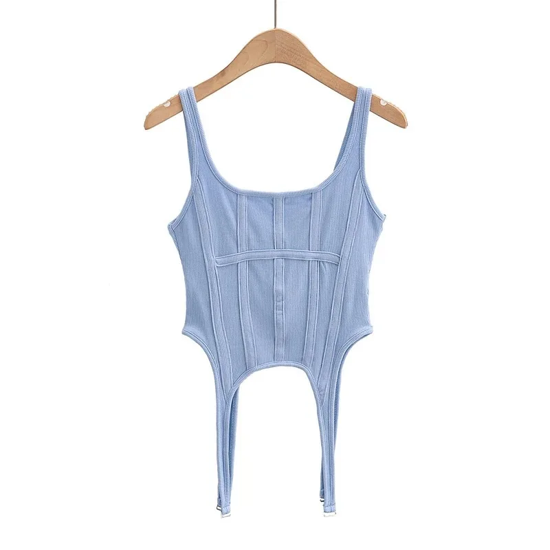 Ootddress Y2k Croset Top Women Summer Fashion Vintage Irregular Rib Knitted Sleeveless Slim Cropped Tops Feminino Sexy Tank Top