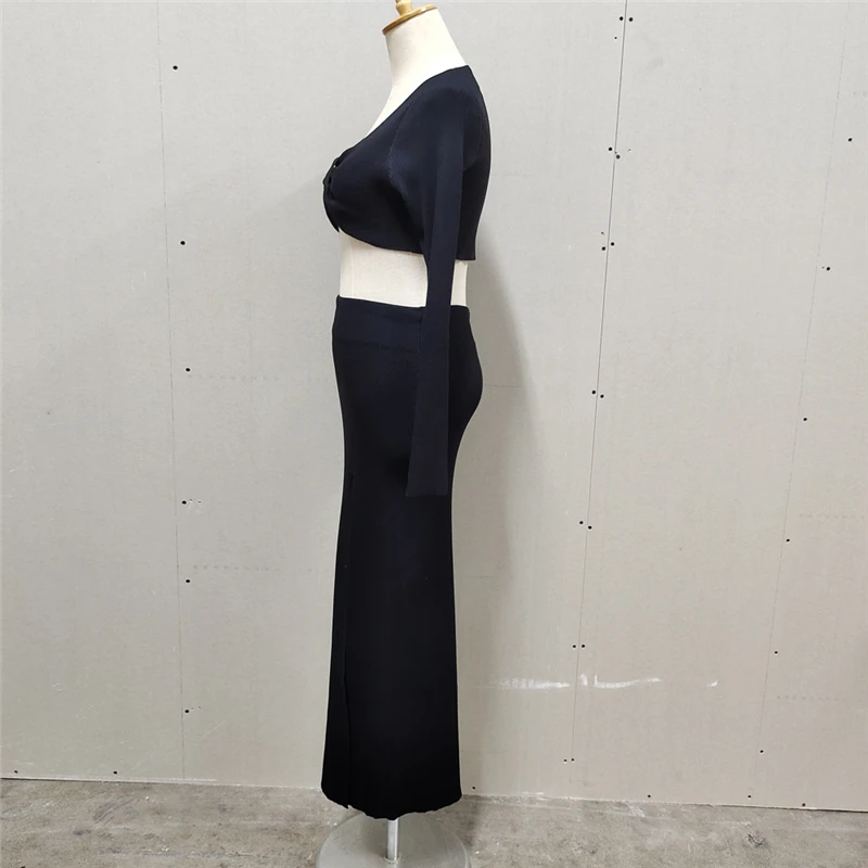 Ootddress Knitted Two Piece Dress Women Outfits Long Sleeve Crop Top and Midi Skirt High Split Out Dress Set Female Bodycon White 21 Ootddress Knitted Two Piece Dress Women Outfits Long Sleeve Crop Top and Midi Skirt High Split Out Dress Set Female Bodycon White