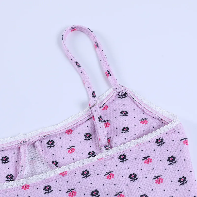 Ootddress Sexy Lace Strawberry Printed Y2K Camisole Women Tank Tops Summer Mini Backless Crop Top Fashion High Streetwear E-Girl