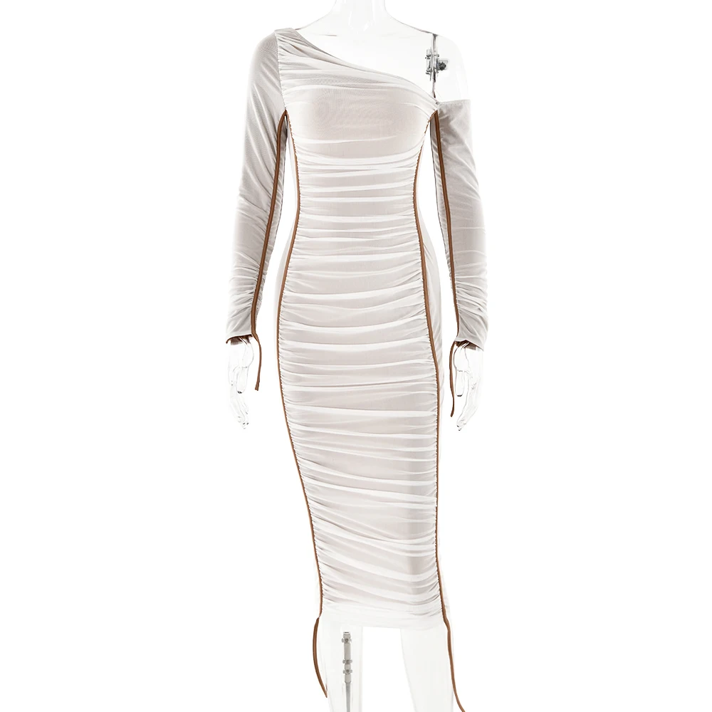 1 - 副本.jpg Ootddress Elegant Long Sleeved Mesh Patchwork Dress For Women Elastic Tight Double Layered Vestidos Sheath Party Evening Dress