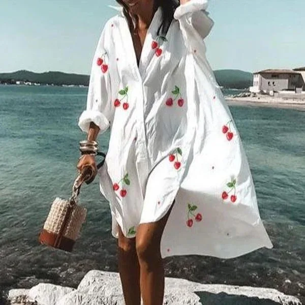 Color Flowers Printed Shirts Dresses Women Fashion Temperament Commuting Loose Midi Shirts Dress Lady Vestidos Spring Summer New 6 Color Flowers Printed Shirts Dresses Women Fashion Temperament Commuting Loose Midi Shirts Dress Lady Vestidos Spring Summer New