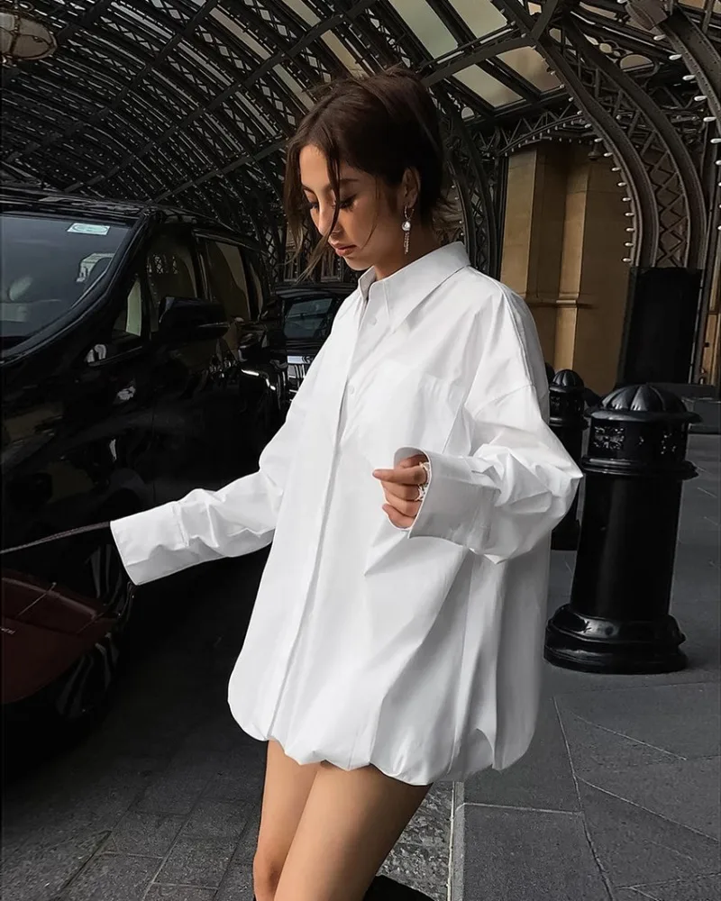 Ootddress Oversized Shirts Dress Women 2025 New Fashion Baggy Turn Collar Cover-up Femme Casual Loose Holiday Beach Dresses Womens