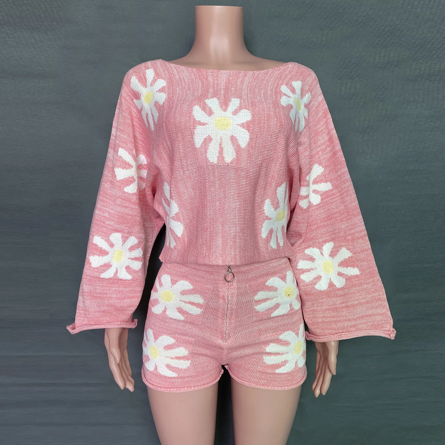 Ootddress Knitted Women's 2 Piece Sets Outfits Casual Pink Floral Sweet Oversized Sweater Suit With Shorts For Women 2025 Tracksuit 23 Ootddress Knitted Women's 2 Piece Sets Outfits Casual Pink Floral Sweet Oversized Sweater Suit With Shorts For Women 2025 Tracksuit