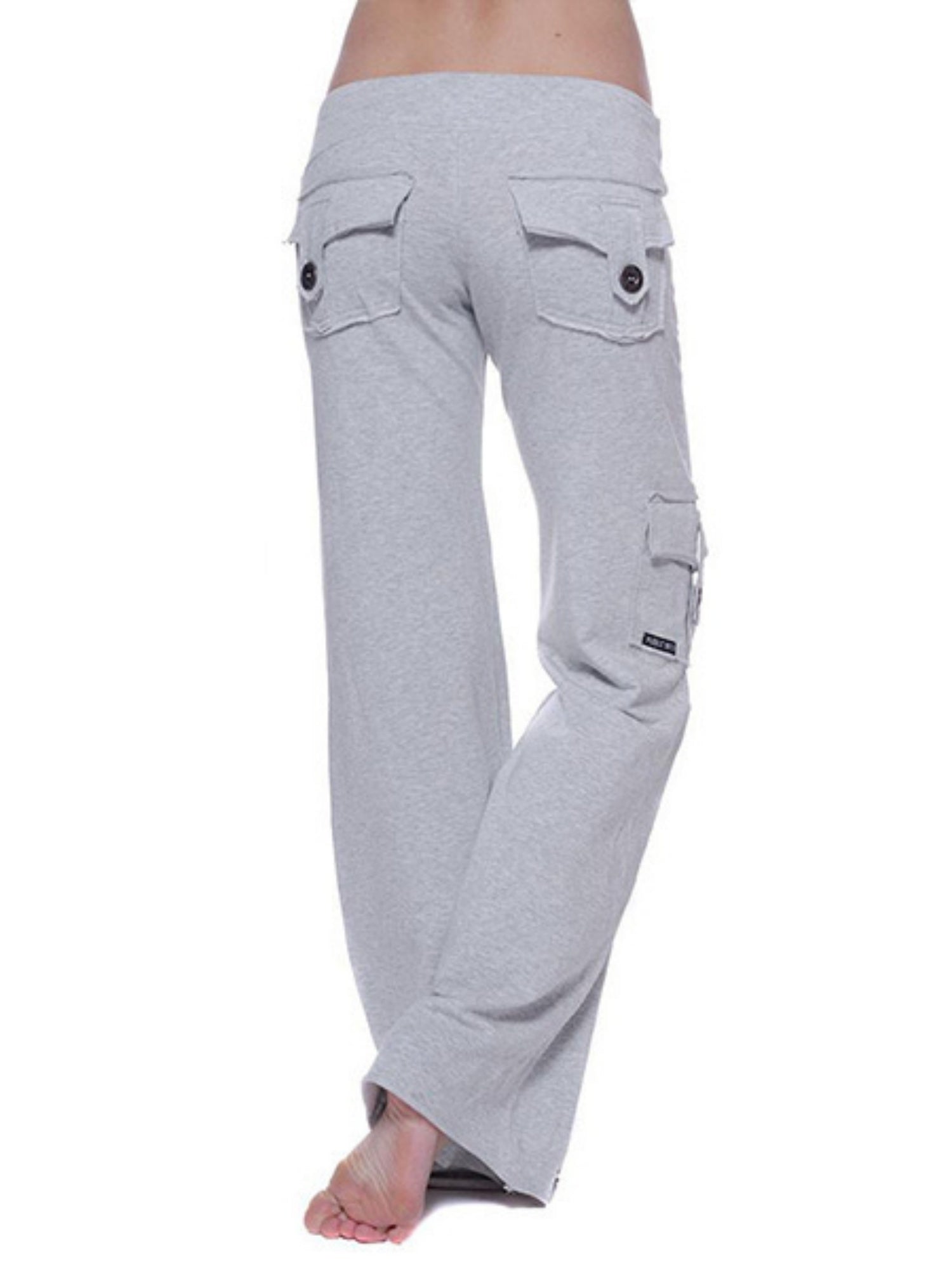 Elastic Waist Buttons Pocket Yoga Pants