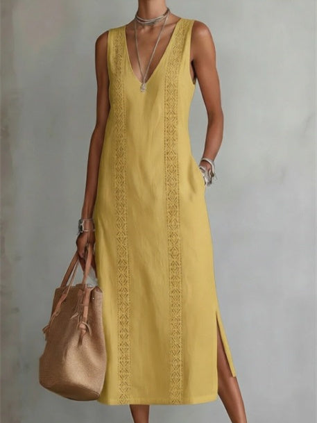 Lace Solid Color Midi Dress
