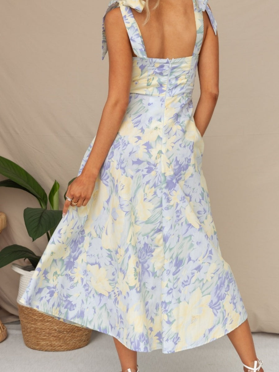 Floral Bandage Waist Midi Dresses