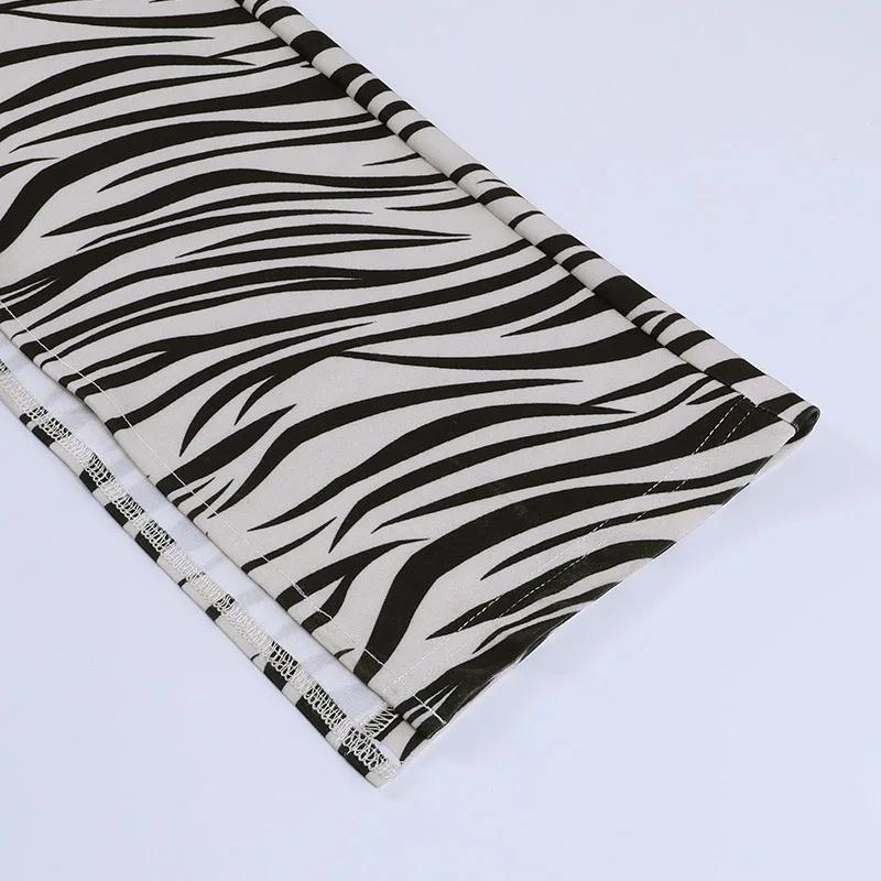 Ootddress Female Trousers Casual Zebra Print Straight Leg Pants Split Out Spring Women Streetwear High Waist Fashion Ladies Pants