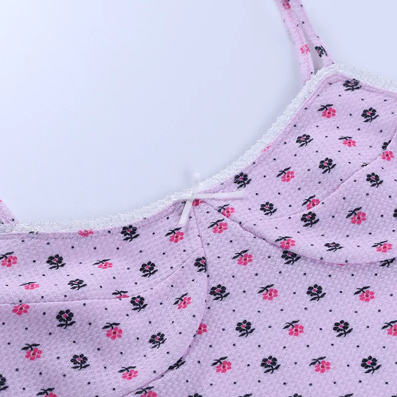 Ootddress Sexy Lace Strawberry Printed Y2K Camisole Women Tank Tops Summer Mini Backless Crop Top Fashion High Streetwear E-Girl