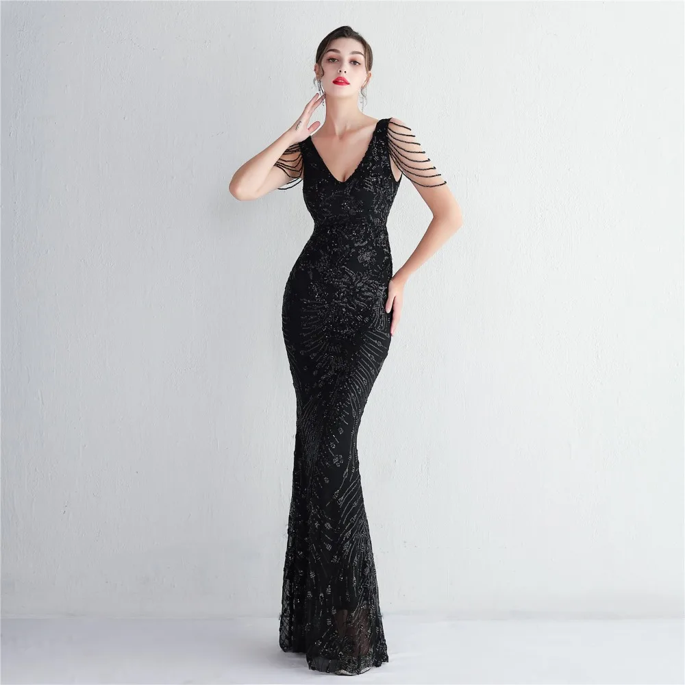 Sexy V-neck Sleeveless Dress with Stones and Crystals Fashion Sequins Tassel Elegant Women Party Dresses High Waisted Long Dress 45 103A0963.jpg