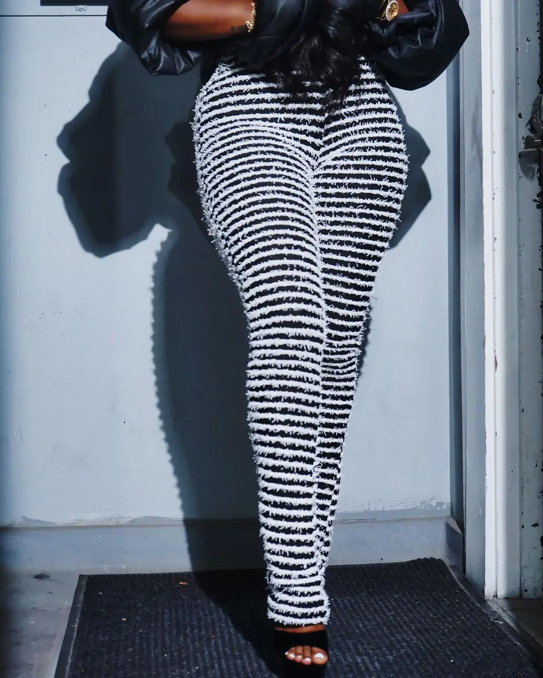 Ootddress New Stacked Leggings Pants Ladies Casual Contrast Color Black And White Sweatpants Y2k Streetwear Hem Flare Women's Pants