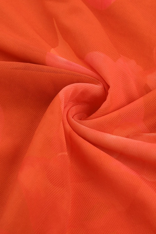 Orange Strapless Mermaid Ruched Abstract Floral Print Maxi Dress
