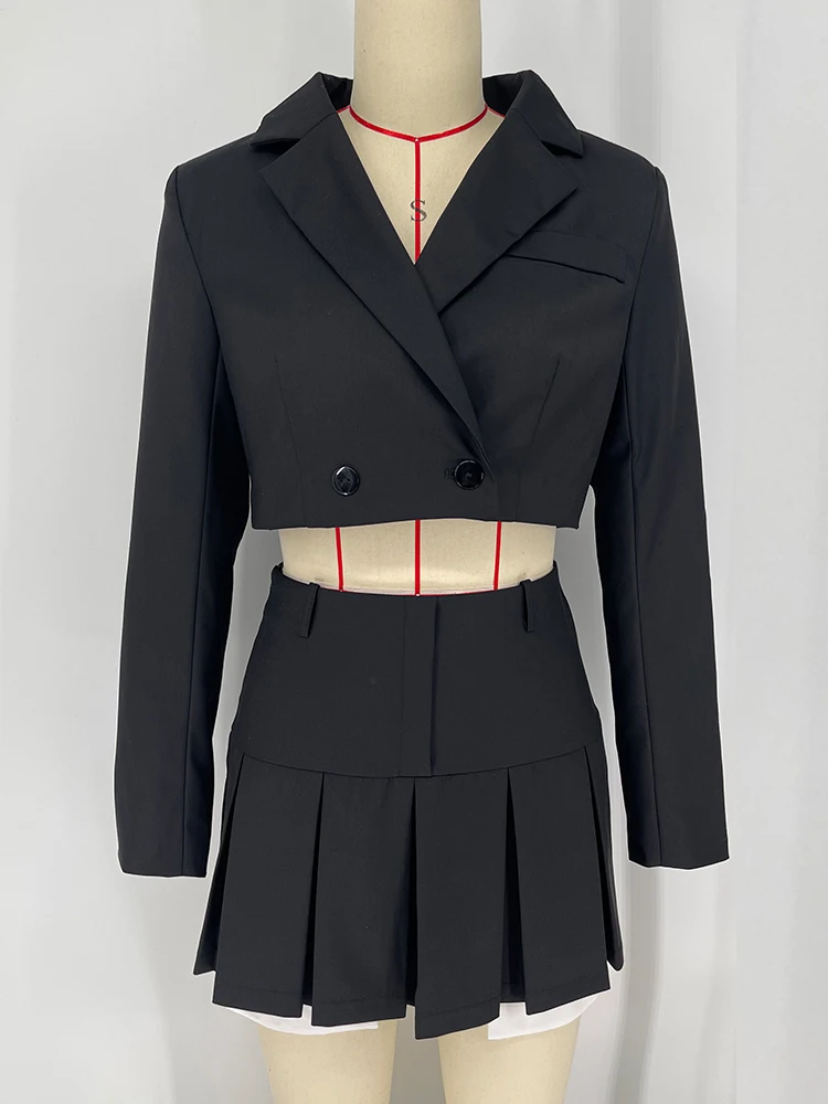 Ootddress 2025 Fall Women Blazer Suit Two Piece Sets Turn-down Collar Blazers Tops And Pleated Skirts Femme High Street Y2K Outfits