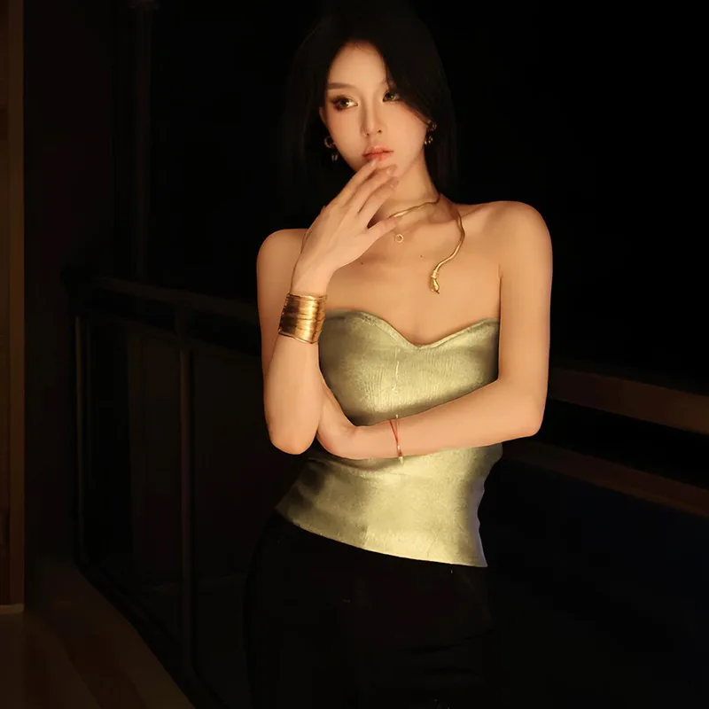 Ootddress Gold PU Crop Tops For Women 2025 Bodycon Backless Sexy Off Shoulder Tank Top Hot Girls Street Slim Party Tube Top Ladies 31 Ootddress Gold PU Crop Tops For Women 2025 Bodycon Backless Sexy Off Shoulder Tank Top Hot Girls Street Slim Party Tube Top Ladies