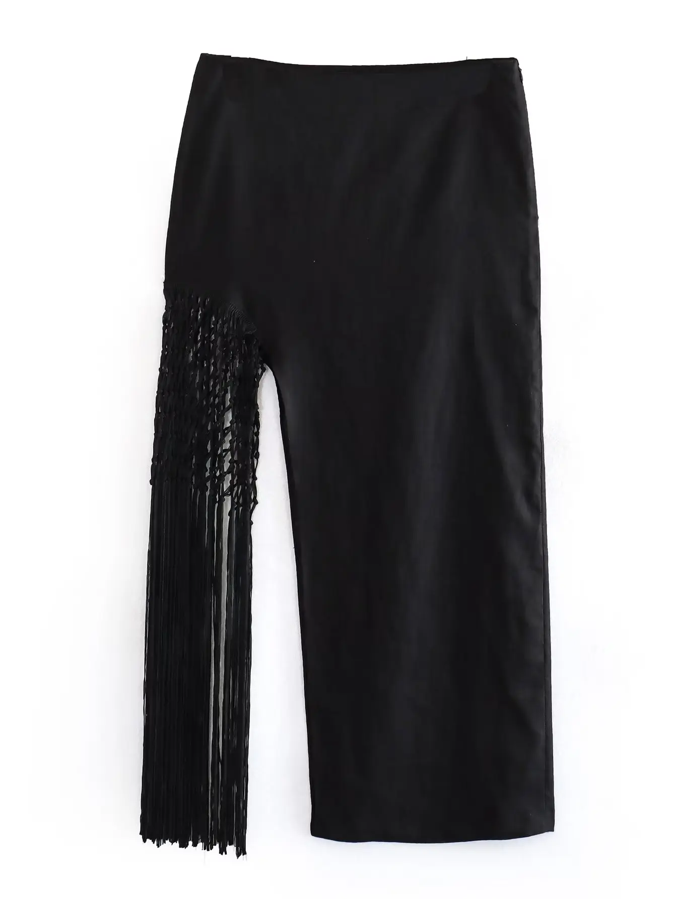 Ootddress Tassel Hollow Out Maxi Skirt Sets Female Black Summer Sexy 2 Piece-Set Backless Lace-Up Crop top And Long Skirt Outfits
