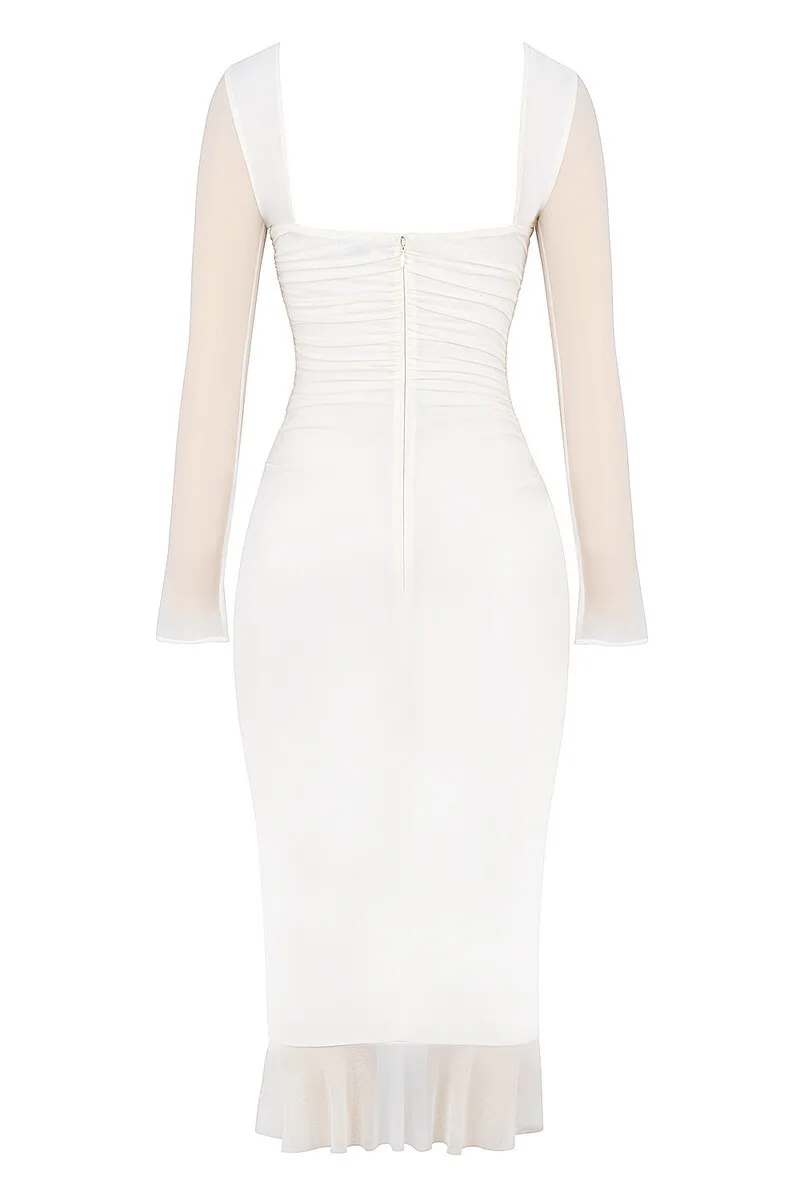 Ootddress Elegant Ruffle Midi Dress For Women Summer New Mesh Backless Sleeveless Ruched Club Party Sexy Dress Vestido 2025