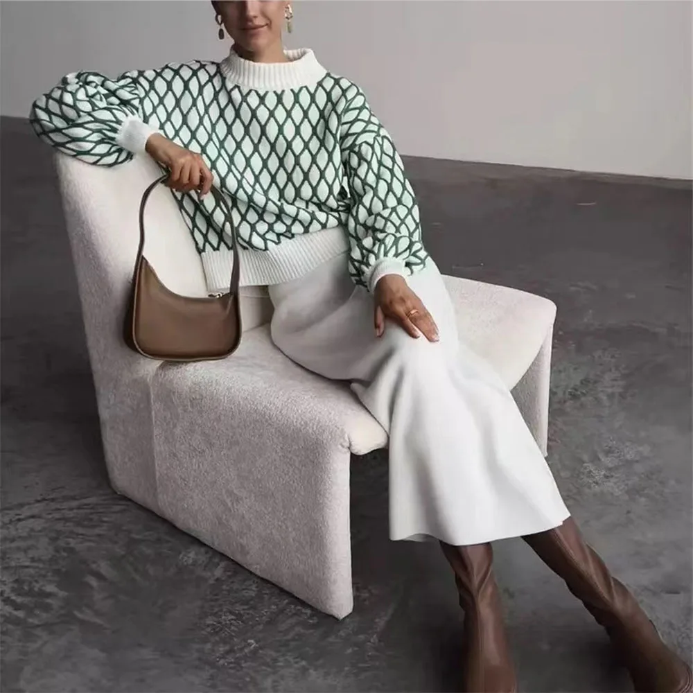 Ootddress Striped Knitted Sweater Women Trendy Slim Loose Turtleneck Women's Tops Autumn Sport Casual Pullover Woman High Neck 2025