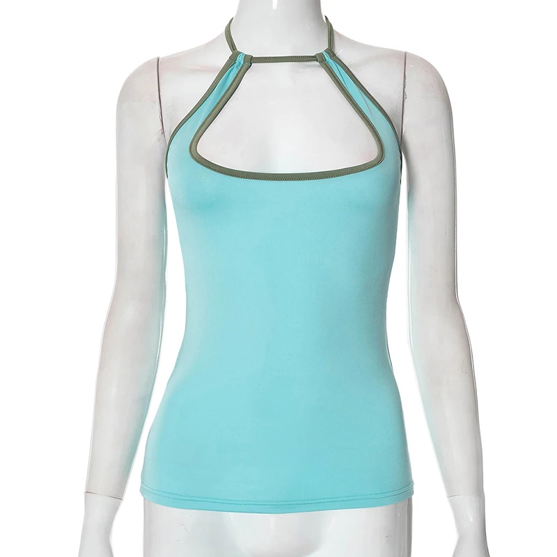 Summer Dopamine Apparel Halter Backless Strappy Skeleton Tank Sleeveless Blouse for Girls Casual Candy Color Top