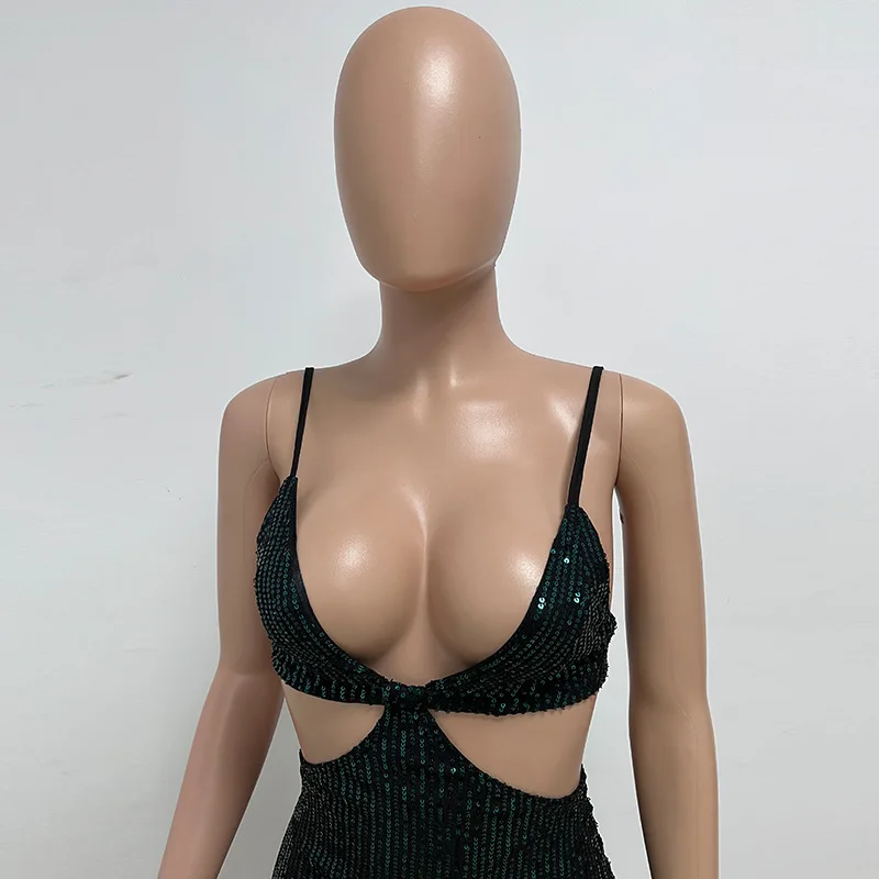 Sexy Hollow High Waist Slit Evening Dress Fashion Sequined Backless Sleeveless Elegant Party Dresses Solid Long Graduation Dress 153 undefined