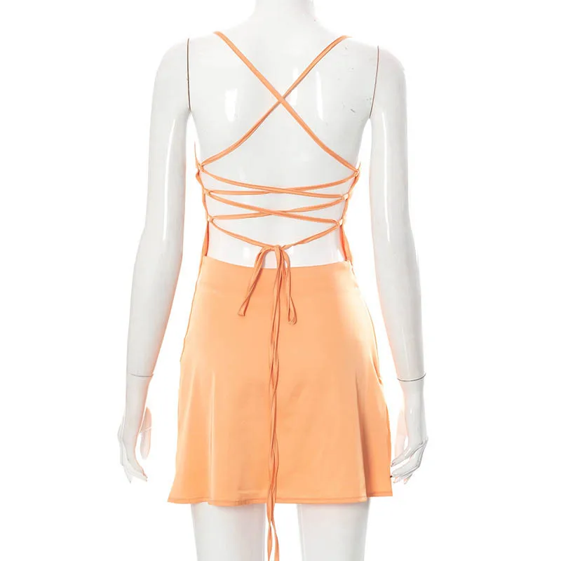 Ootddress New Spaghetti Straps Mini Satin Dress Women 2025 Summer Backless Low Cut Sexy Dresses Ladies Club Wear Party Sundresses